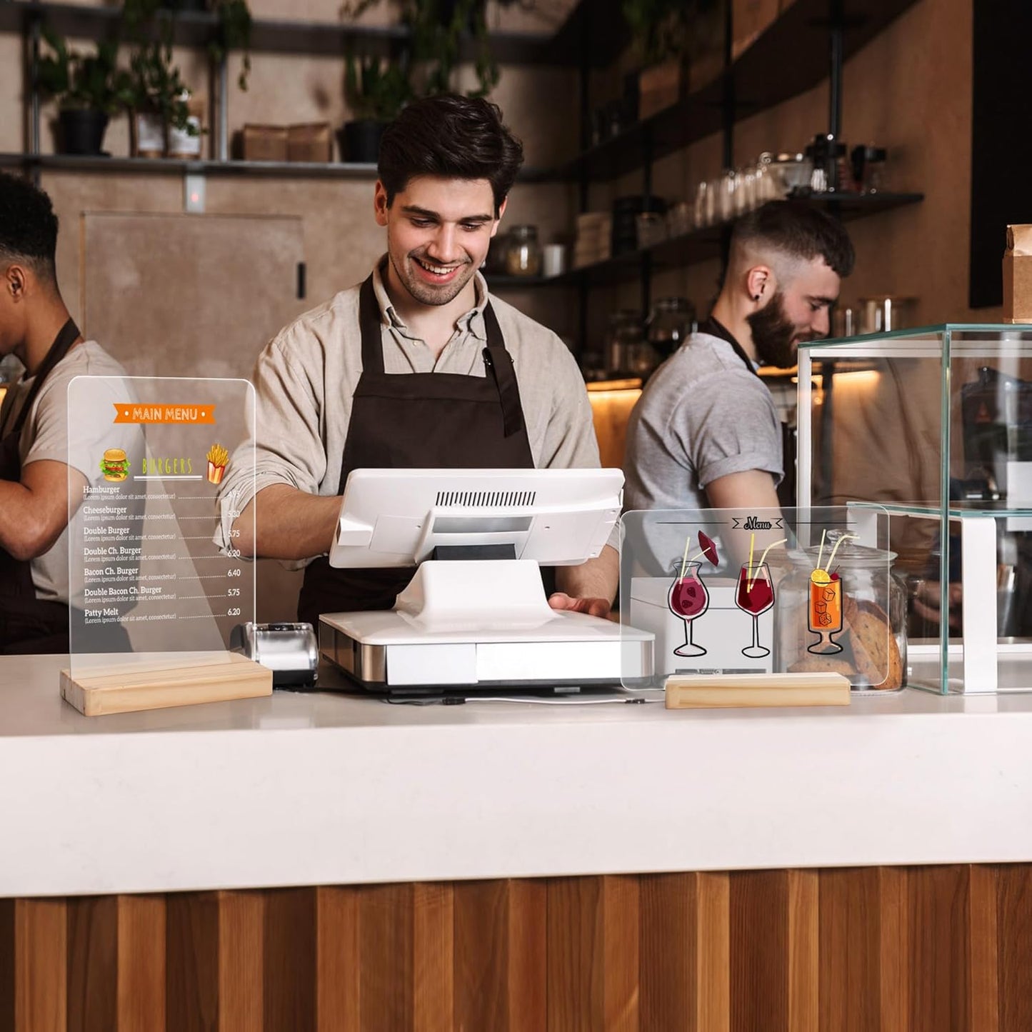 SELEAD Acrylic Clear Board Bar Sign - 2 Pack 8x12 Inch DIY Words Sign Board with Wooden Stand, Tabletop Double-Sided Menu Message Note Board for Business, Wedding, Events