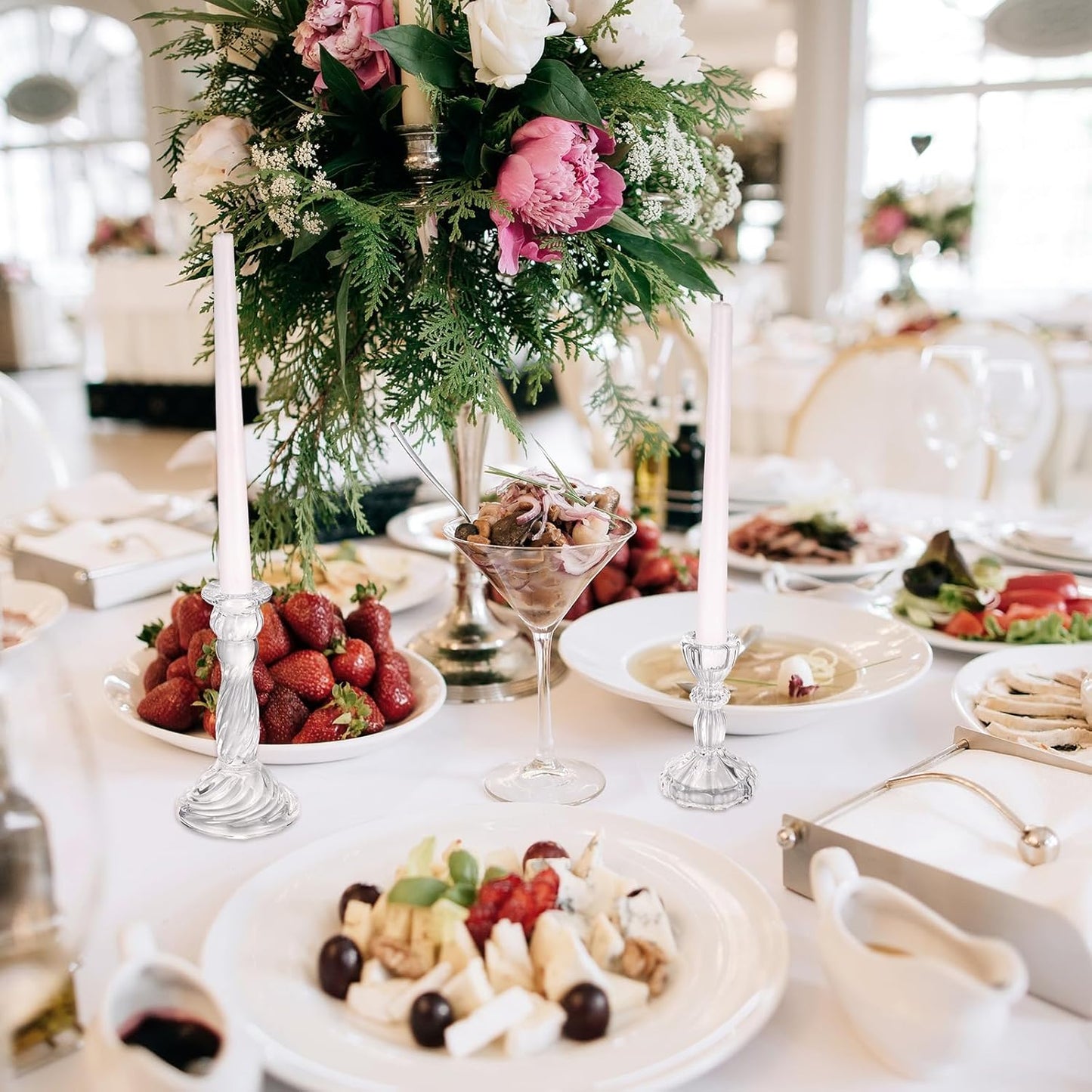 Mumufy 6 Pcs Glass Crystal Taper Candle Holders Clear Glass Candlestick Holder Fit 0.8 Inch Candles Crystal Decorative Candle Stand Centerpiece Table Wedding Dining Party (Simple,Clear)