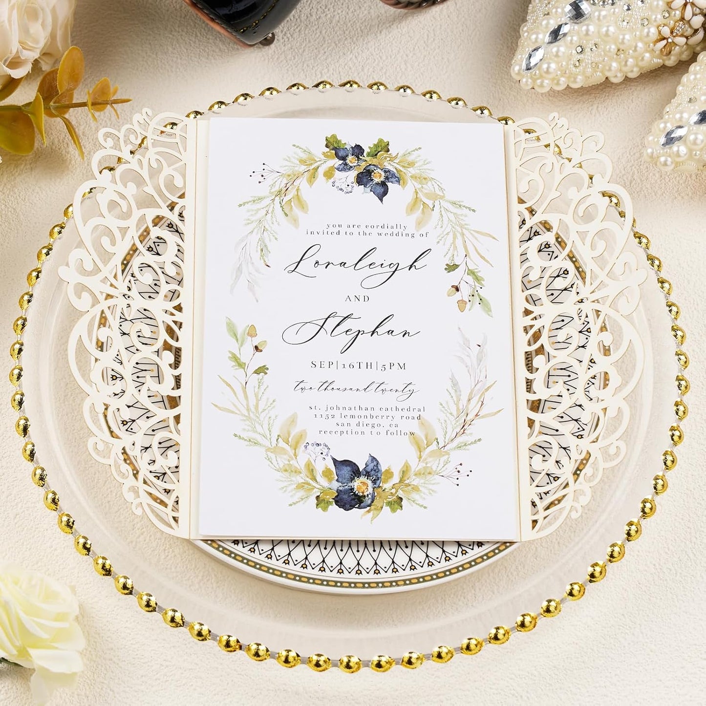 25pcs Glitter Wedding Invitations with Envelopes and RSVP Cards Gold Personalized Laser Cut Party Invitation with Ribbons for Wedding Engagement Baby Bridal Shower Quinceanera Birthday Party Invite