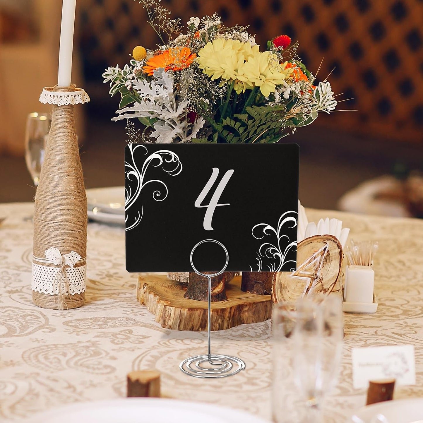 TecUnite 24 Pack Mini Chalkboard Signs, 4"x3" Small Table Place Cards with Metal Stand and 2 Marker Pens Food Labels for Party Buffet, Tabletop Blackboard Signs Name Tags for Wedding Bakery(Sliver)