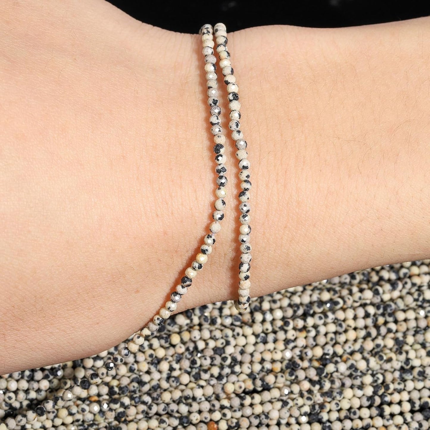 Song Xi 180pcs 2mm Natural Dalmatian Gemstone Beads Faceted Round Loose Stone Beads for Jewelry Making