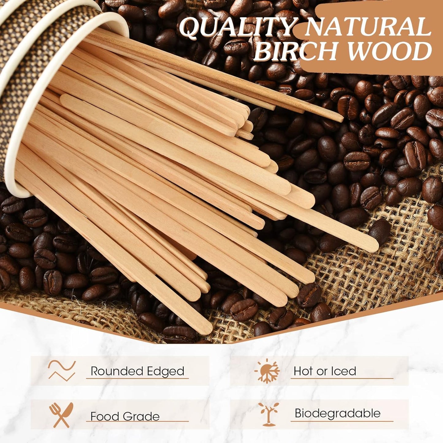 Meanplan 3000 Pcs Wooden Coffee Stirrers 7.5 Inch Disposable Stir Sticks Birch Wood Coffee Stirring Sticks Bar Long Cocktail Drink Stirrers with Round Ends for Hot Chocolate Tea Beverages