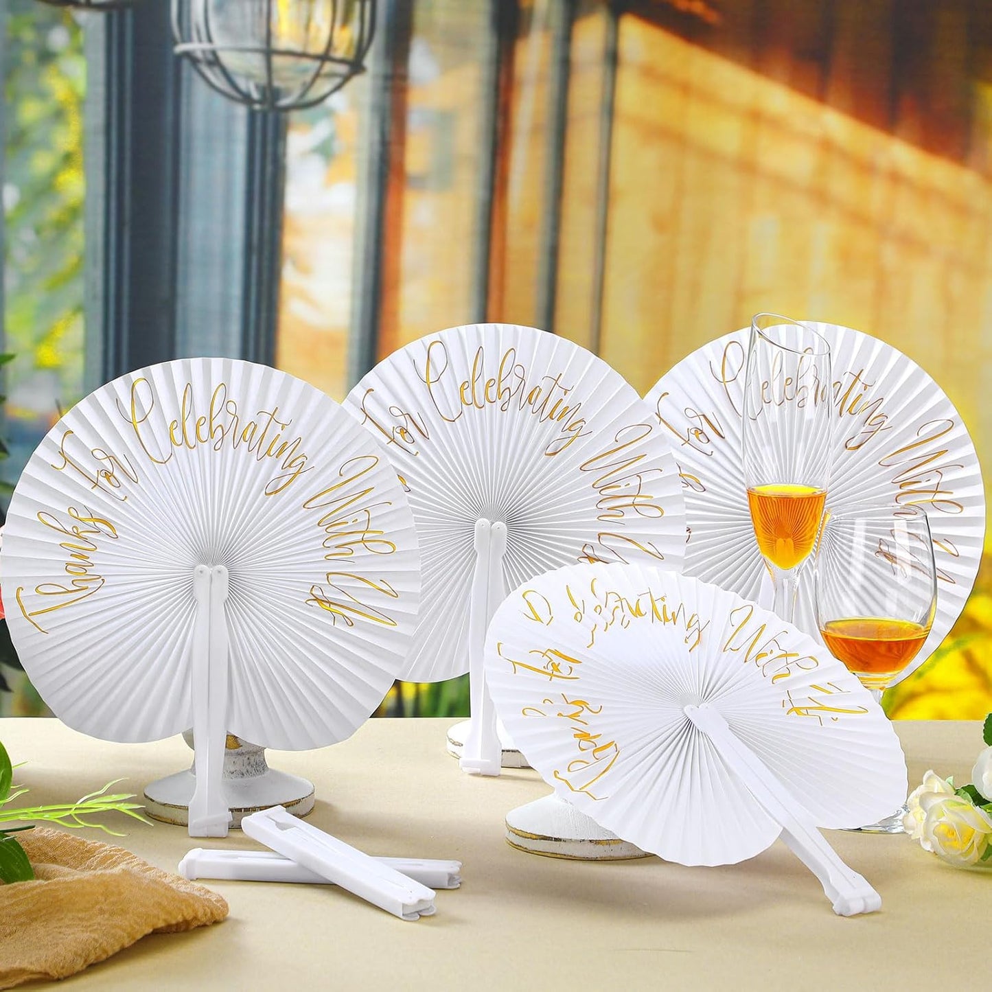 120 Pieces Paper Hand Held Fan Bulk Paper Folding Fans for Weddings Foldable Wedding Fans Bridesmaid Gift for Guest Bridal Shower Dancing Party DIY Craft Photo Props Wall Decoration(White,Round)