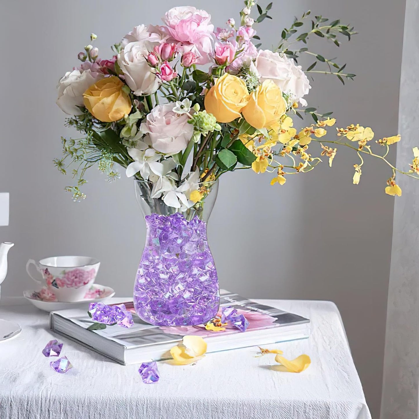 DomeStar 150PCS Purple Fake Ice, Fake Diamonds Sparkling Plastic Gems Vase Fillers for Centerpieces Wedding Party Decoration Table Scatter Display