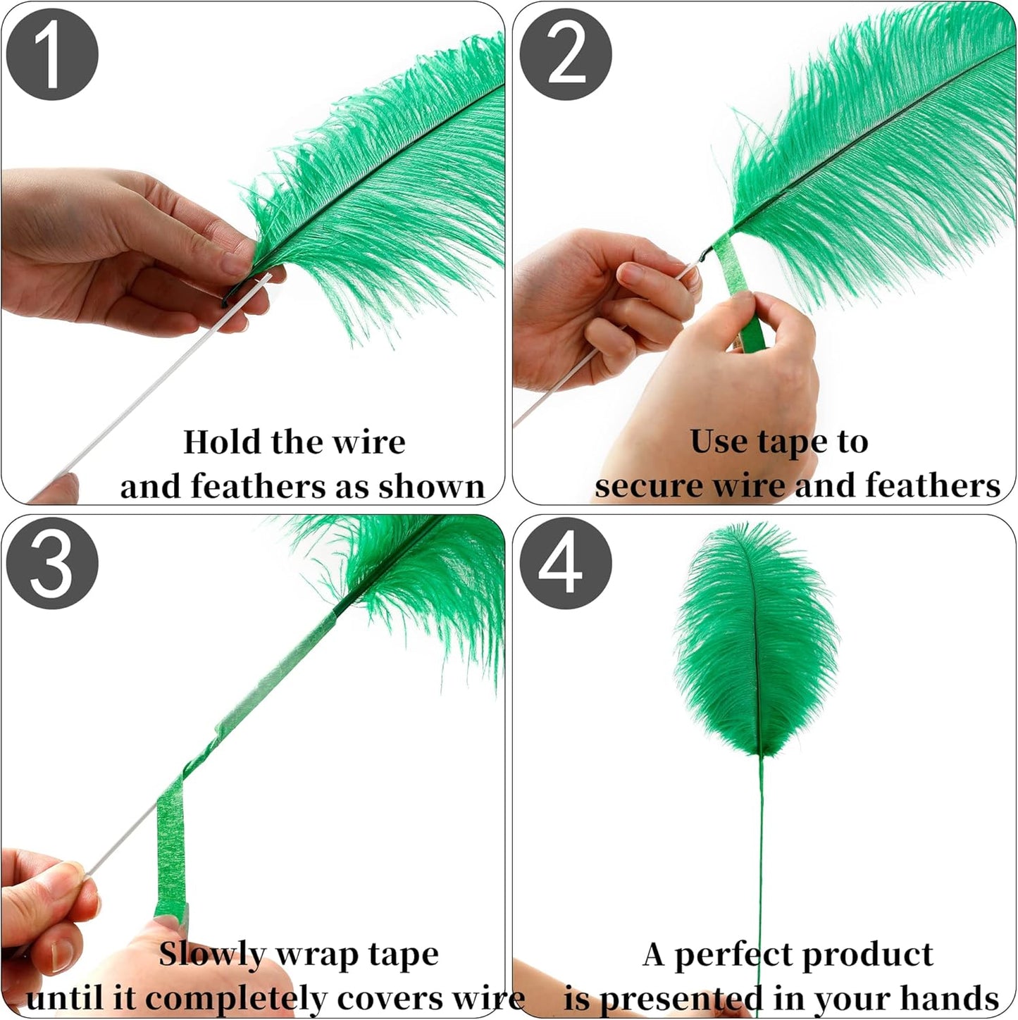Holmgren Natural Green Ostrich Feather - 20pcs Making Kit 22 Inch Large Ostrich Feathers for Vase, Floral Arrangement, Wedding Party Centerpieces Home Decorations (Green)