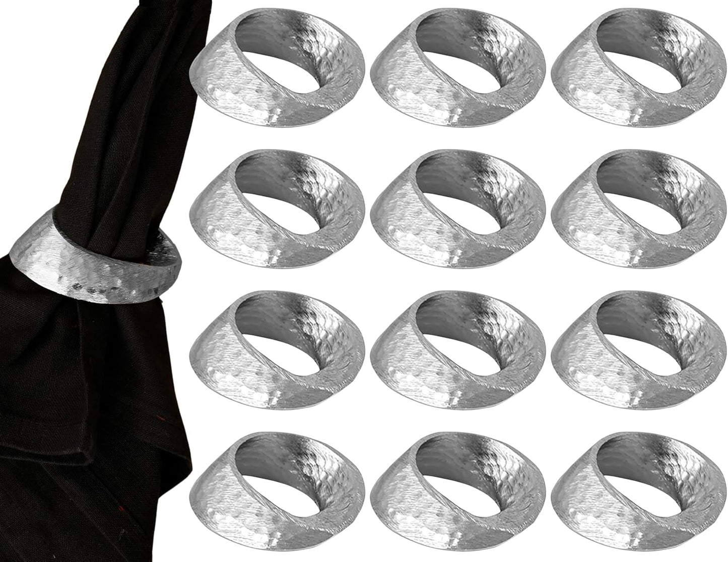Metal Napkin Rings - Mobius Napkin Ring Loop Design - Napkin Ring Holder Set of 12 for Family Dinner, Party, Table, Decorations, Wedding, Banquet, Metallic Adornment (Silver) - CLEENTABLE