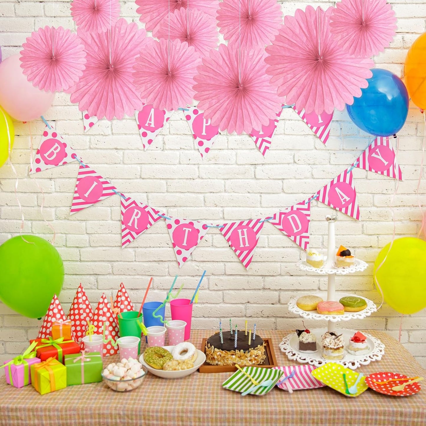 20 Pcs Pink Hanging Paper Fan, Hanging Honeycomb Round Paper Fans for Weddings, Birthdays, Christmas, Baby Showers, Classroom, Events Ceiling Party Supplies Decorations