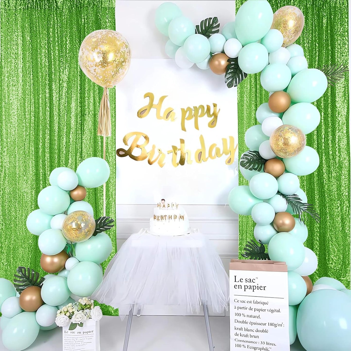 Hahuho Light Green Sequin Backdrop Curtain, 4PCS 2FTx8FT Glitter Backdrop Curtain for Parties, Christmas, Wedding, Banquet Decoration（4 Panels, 2FT x 8FT, Light Green）