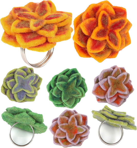 Wool Felt Napkin Ring Set of 8 - Elegant Flower Spring & Farmhouse Table Décor with Silver Electroplated Metal Alloy Base - Perfect for Banquet Table Decor & Daily Use (Multi) - CLEENTABLE