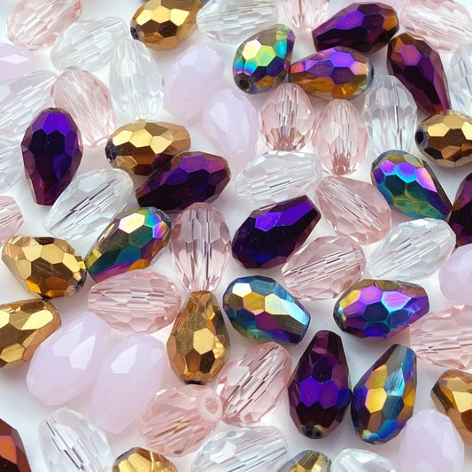 200pcs 3x5mm Teardrop Crystal Glass Beads Vertical Hole Faceted Loose Spacer Beads for DIY Craft Jewelry Making Necklace Bracelet Earring Wind Chimes(Pink Series)