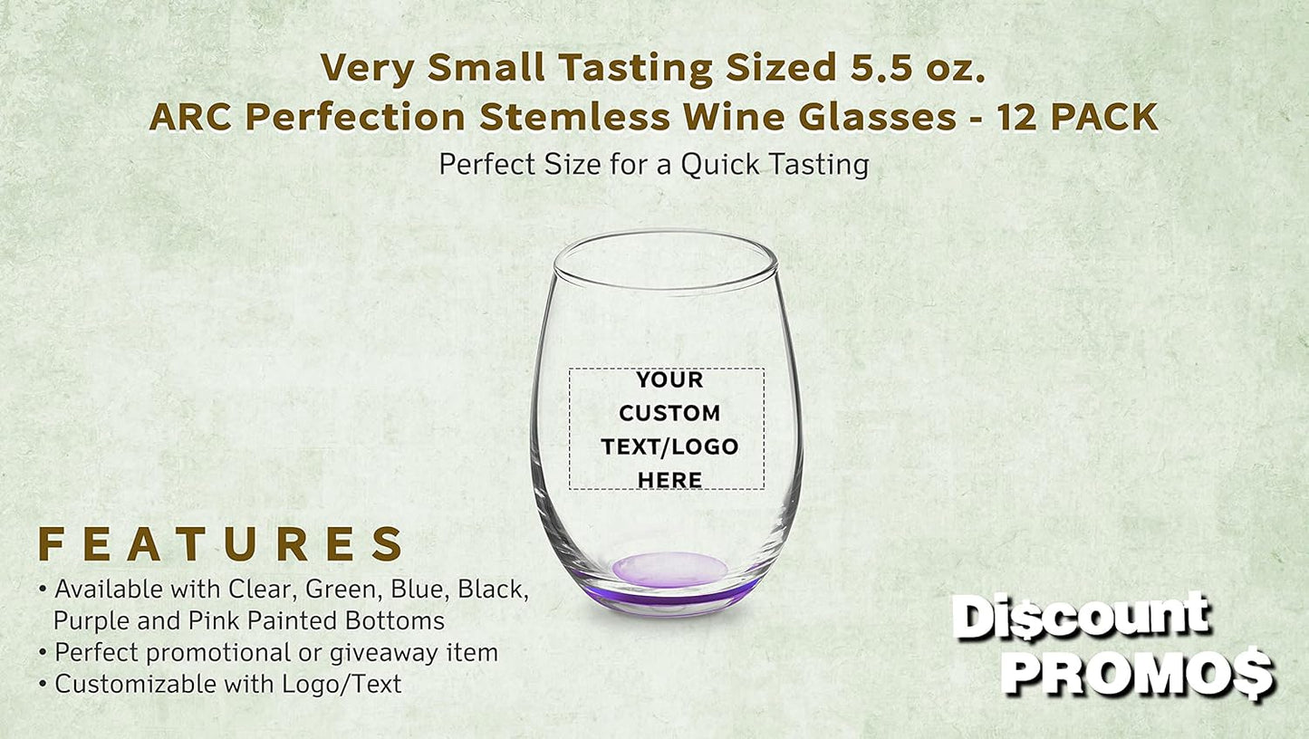 Custom Stemless Wine Glasses by ARC 5.5 oz. Set of 12, Personalized Bulk Pack - Perfect for Hotel, Bar, Restaurant or Lounge - Purple