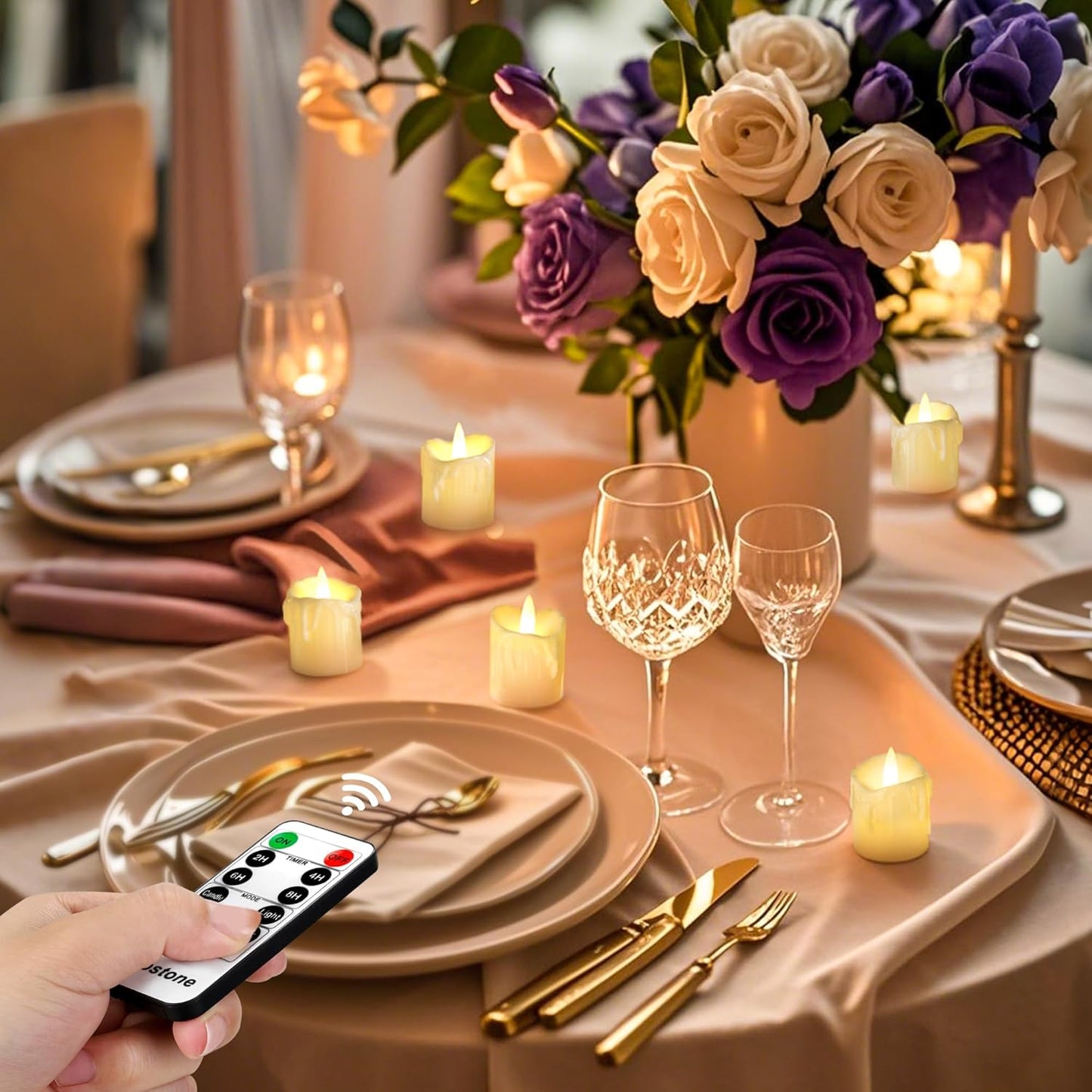 Topstone 12pcs Flickering Flameless Candles,Battery Operated LED Candles with Timer & Dimmable Function,Fake Candles,Remote Control Tea Lights, Perfect for Home Decor, Wedding, Christmas Decorations