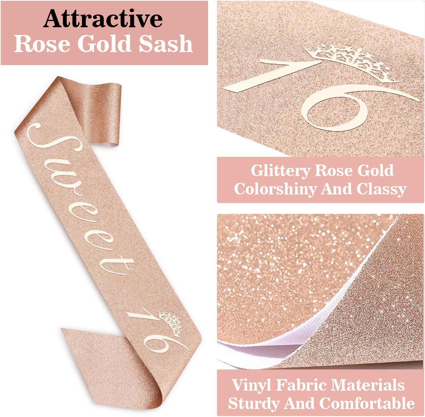 Sweet 16 Party Decorations for Girls Including Sash and Tiara, Cake Topper and Candles, 16th Birthday Decorations for Girls, Sweet Birthday Gifts Party Favor Supplies