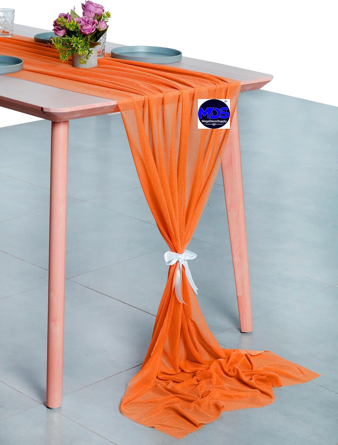 MDS 2 Pack 14ft Chiffon Table Runner 29 x 170 Inches Sheer Wedding Runner Romantic Rustic Table Runner for Wedding Decorations, Birthday Parties, Bridal Shower Party Arch Decor - Orange