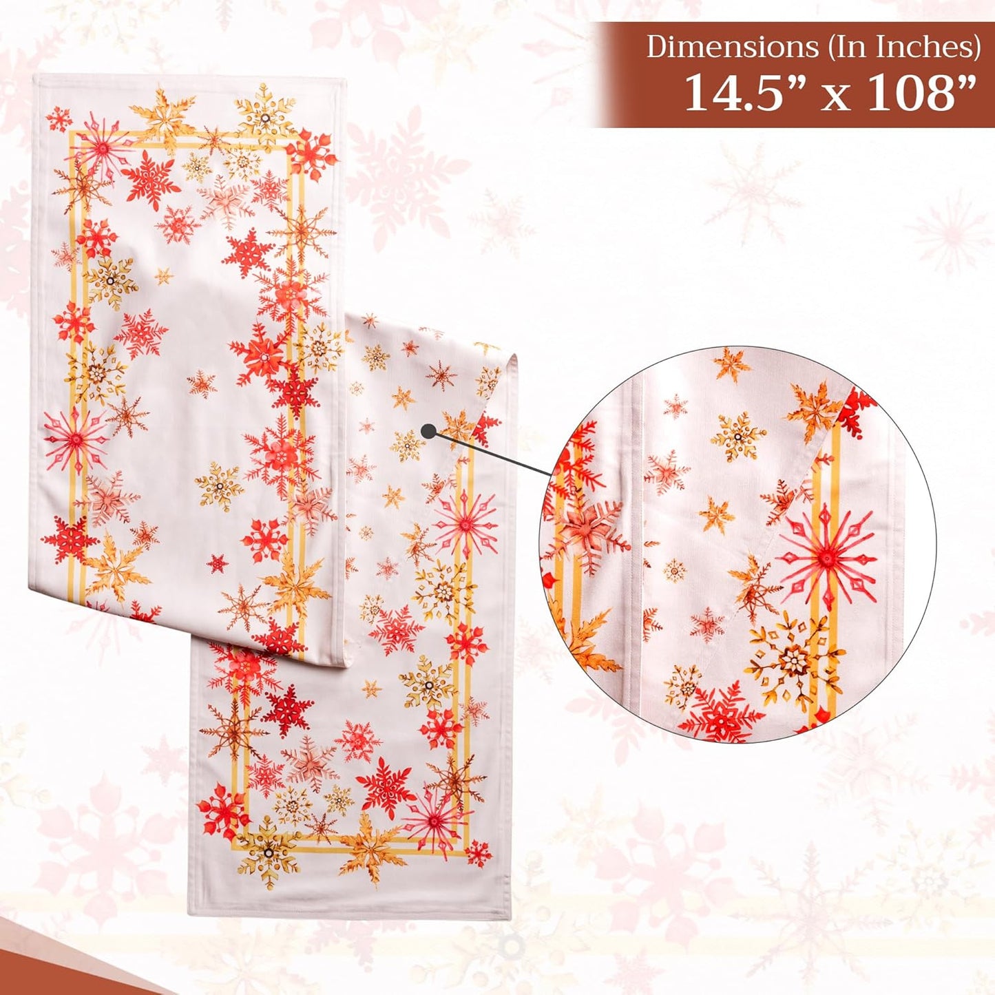 Maison d' Hermine Table Runner 100% Cotton Double Layer Table Runners 108 inches Long for Thanksgiving Christmas Decorations Home Kitchen Dining Party Wedding (Crystal Star, 14.5" x 108")