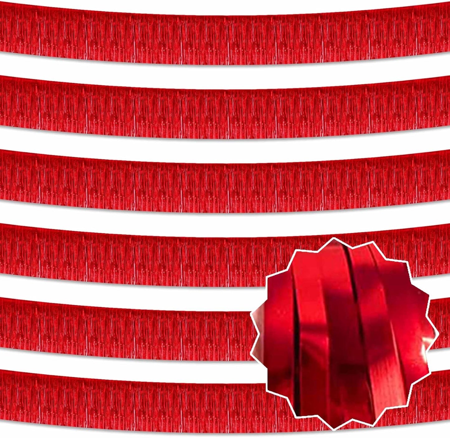 6 Pack 10 Ft Red Foil Fringe Garland Metallic Streamers Tinsel Banner Wall Hanging Garland Backdrop for Parade Floats, Halloween, Christmas, Thanksgiving, New Year Party Decorations