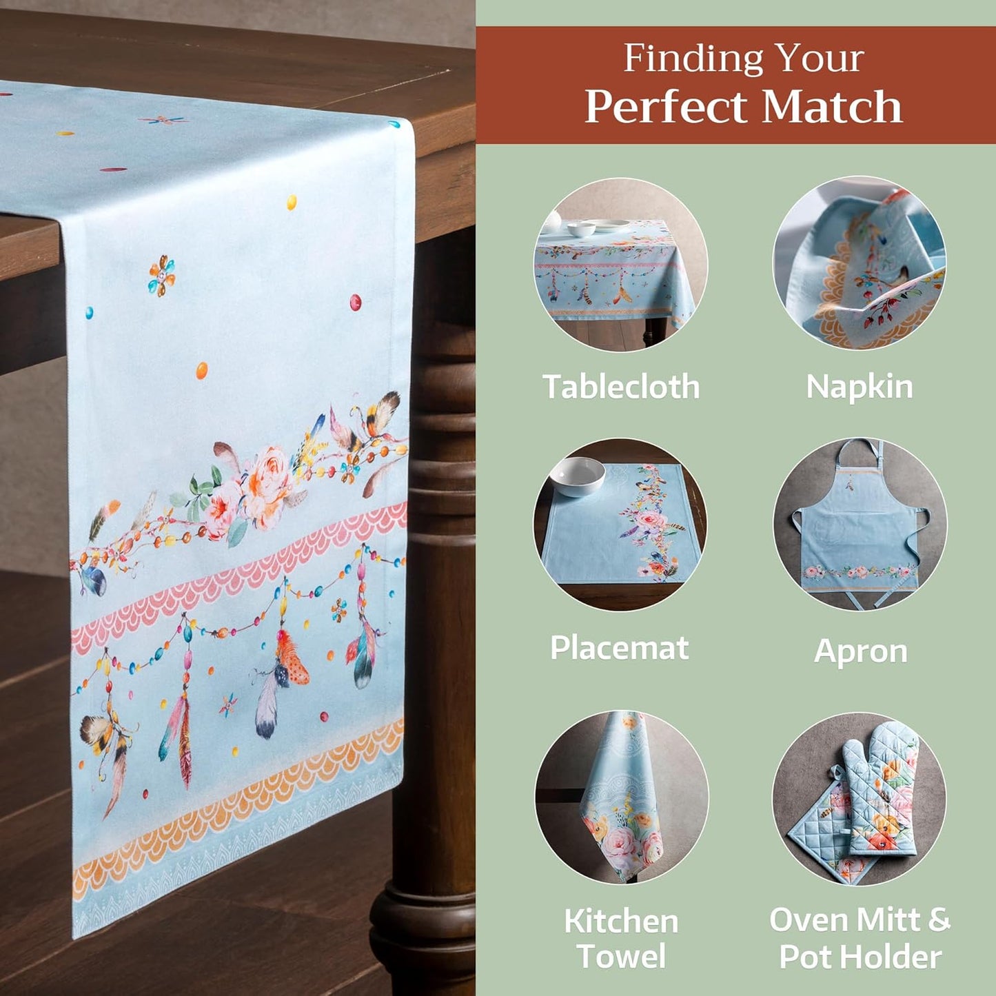 Maison d' Hermine Table Runner 100% Cotton Single Layer Table Runners 72 inches Long Decorative for Home Kitchen Dining Party Baby Shower Wedding Bridal Shower Spring Summer (Ibiza, 14.50" x 72")