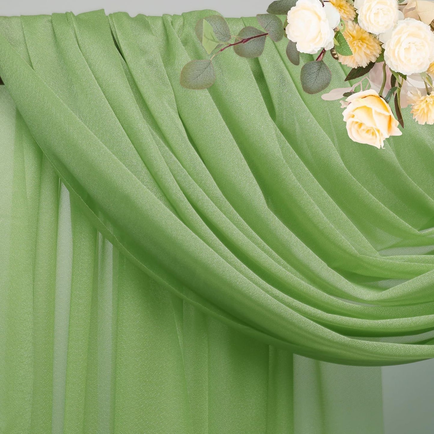 Wokceer Wedding Arch Draping 28.7" x 20FT Sage Green Sheer Fabric Backdrop for Ceremony, Birthday Party, Bridal Shower Decoration