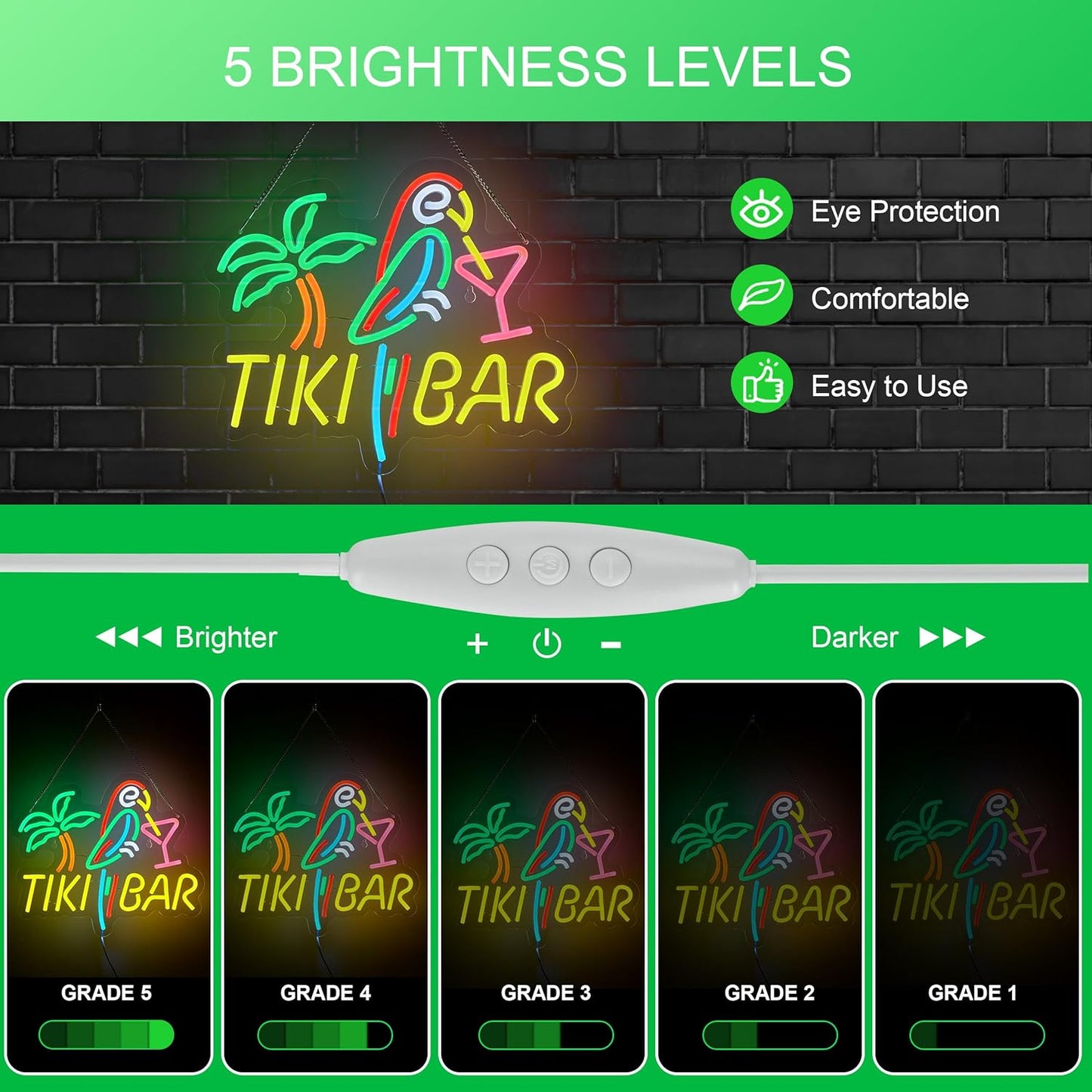 Tiki Bar Neon Sign for Wall Décor Dimmable LED Parrot Palm Tree Cocktails Signs for Beer Bar Art Man Cave Light Decor