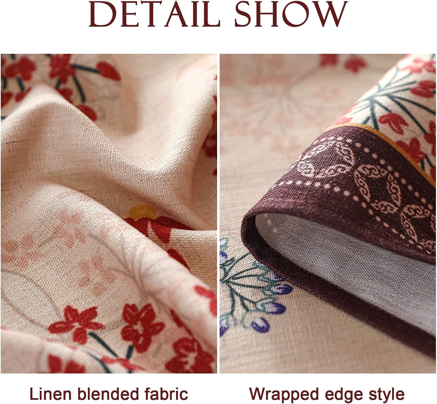 patdrea Designer French Linen Rectangular Table Cloth,Vintage Red Floral Fall Tablecloth,Breathable Dacorative Cover for Kitchen Dining,Tea Party,Christmas,Thanksgiving,Holiday,55"x87"-Newmari