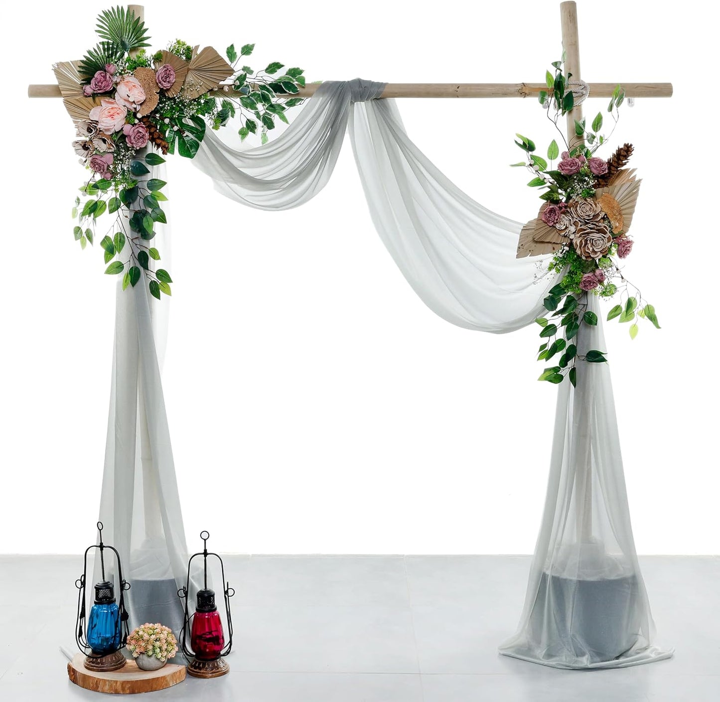 VDS Pack of 1 Panel (30 Inch X 50 Feet) Wedding Arch Draping Fabric Sheer Chiffon Fabric Drapery for Wedding Ceremony Reception Swag Backdrop Canopy Chuppah ARBO Altars Decoration (Grey)