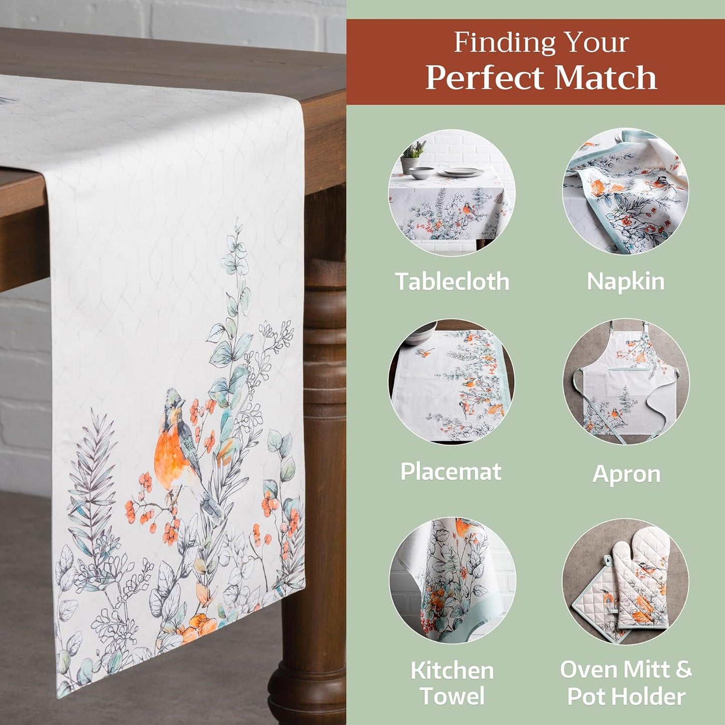 Maison d' Hermine Table Runner 100% Cotton Double Layer Table Runners 108 inches Long for Thanksgiving Christmas Decorations Home Kitchen Dining Party Wedding (Whitish Shabby Chique, 14.5" x 108")