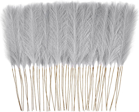 50pcs Faux Pampas Grass Grey, 21.6" Short Artificial Pompous Grass Floral Fake Pompas Grass Branches Vase Filler Flower Arrangement for Home Wedding Boho Decor