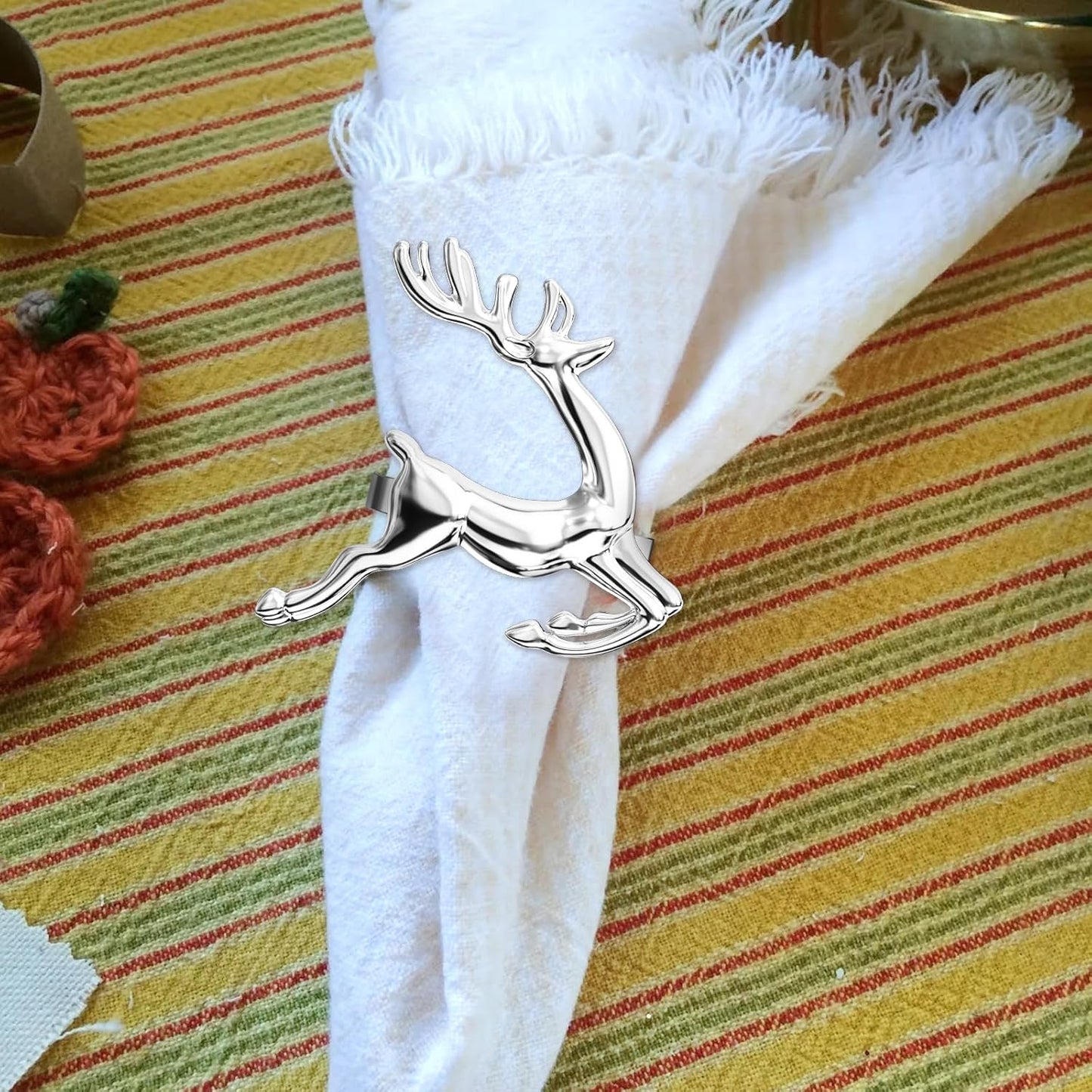 ZeeDix Silver Reindeer Christmas Napkin Rings Set of 24, Napkin Holder Ring for Christmas Dinner Table Decor Cloth Napkins, Wedding Receptions, Holiday Party, Banquet and Home Kitchen