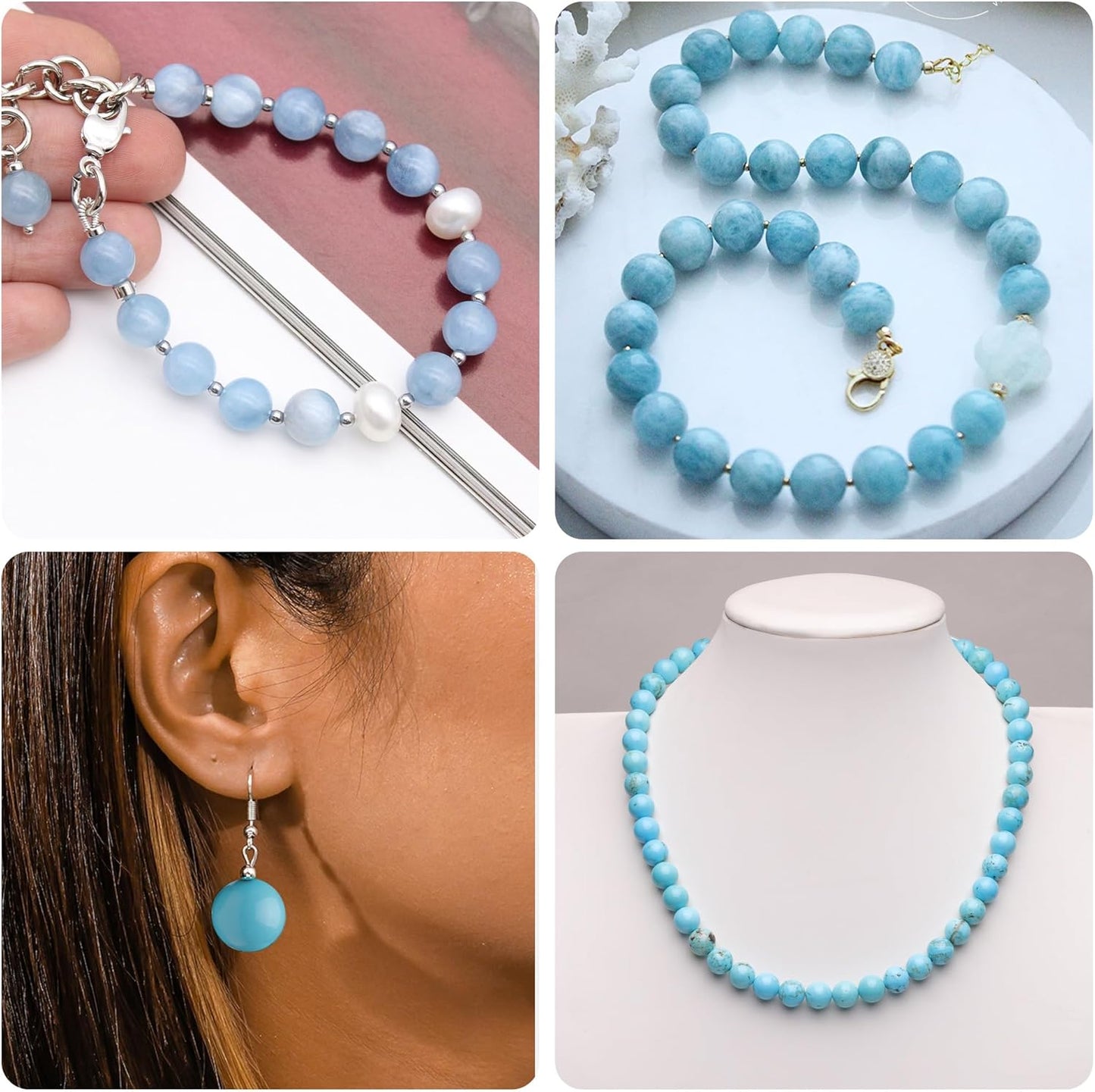 6mm Natural Stone Beads for Jewelry Making,Blue Imperial Turquoise Polished Smooth Round Gemstone Beads for Bracelet Necklace 15 Inch