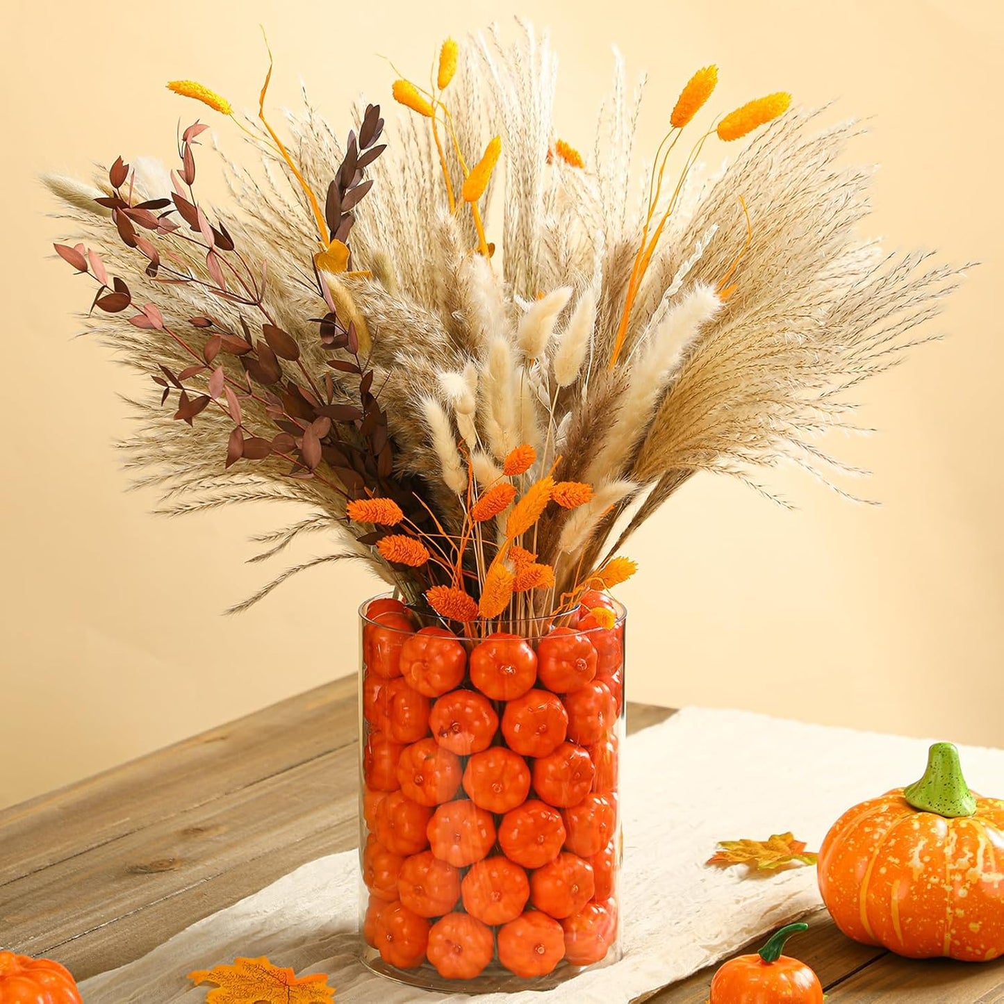 Fall Decor for Home Fall Vase with Boho Flowers Mini Pumpkin Vase Filler Set Rustic Thanksgiving Farmhouse Autumn Decorations Pampas Grass Dried Flower Pumpkin Centerpieces for Tables