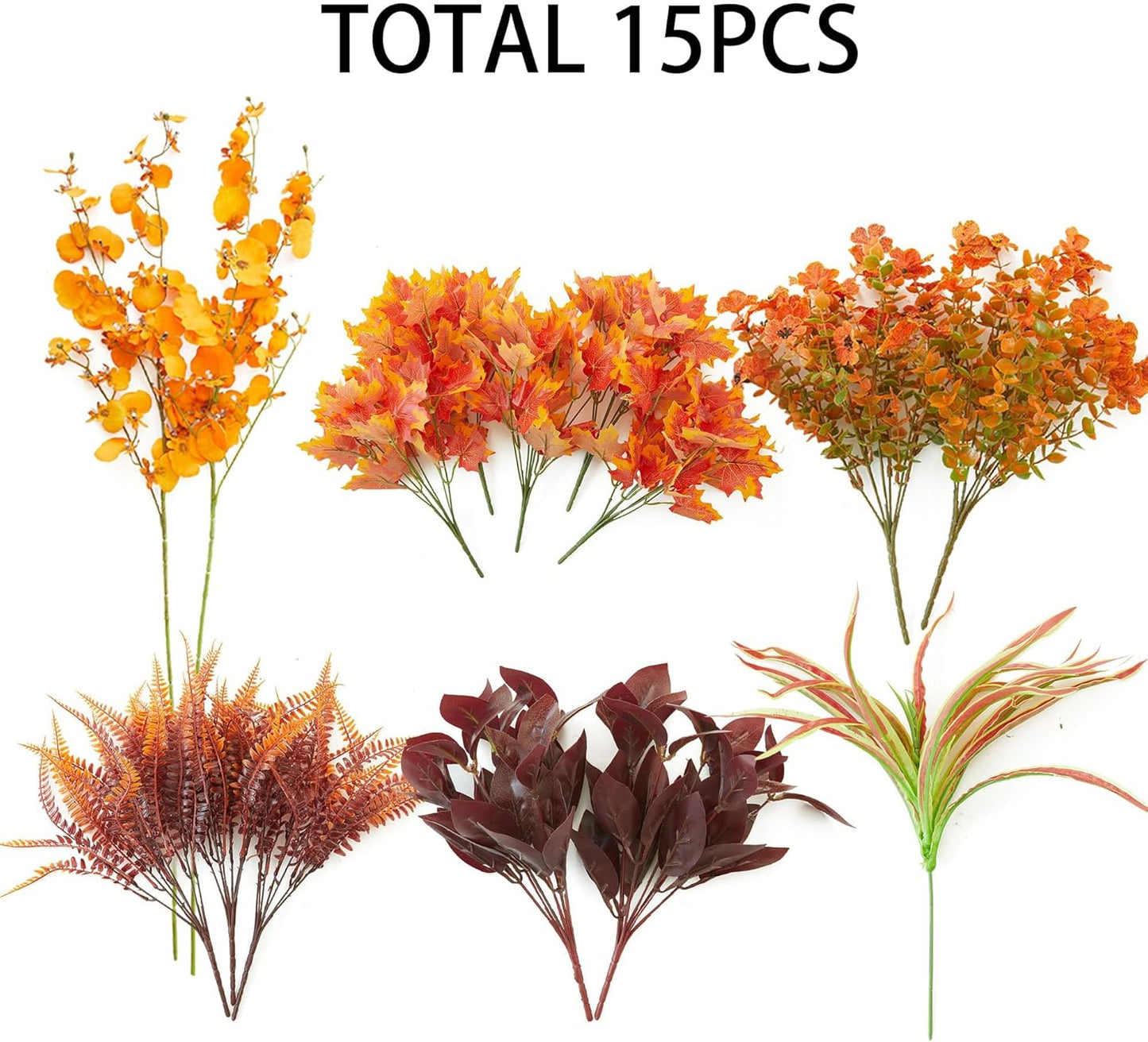 PARTY JOY 15 Bunches Artificial Fall Flowers Faux Fake Orchid Autumn Plants Flowers for Outdoors Thanksgiving Autumn Decor Decorations for Home