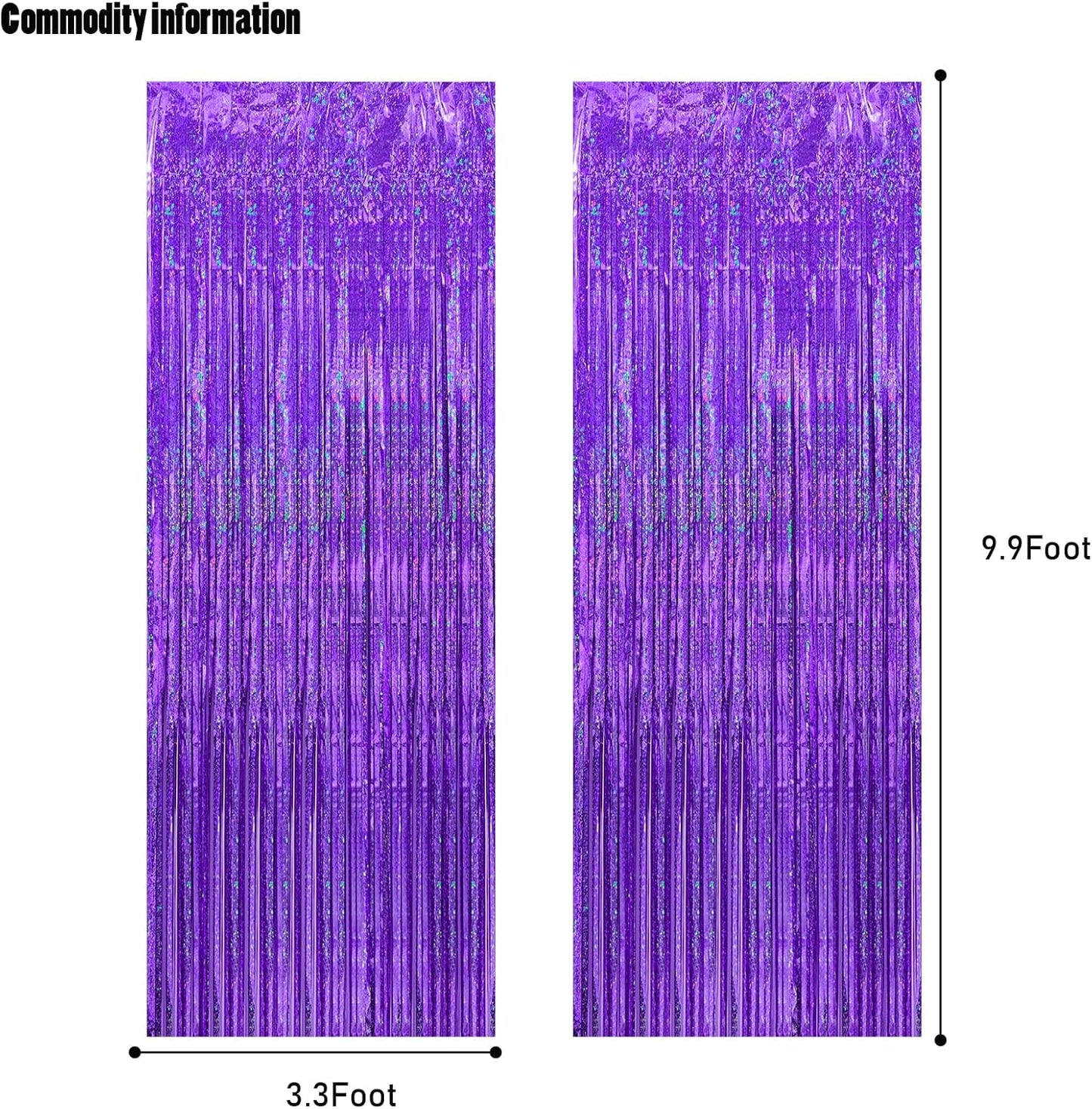 CANREVEL 2 Pack 3.3x8.2 Feet Laser Purple Foil Fringe Backdrop Curtains, Glitter Tinsel Streamers for Mermaid Birthday Party Decorations, Graduation, Halloween, Disco Party