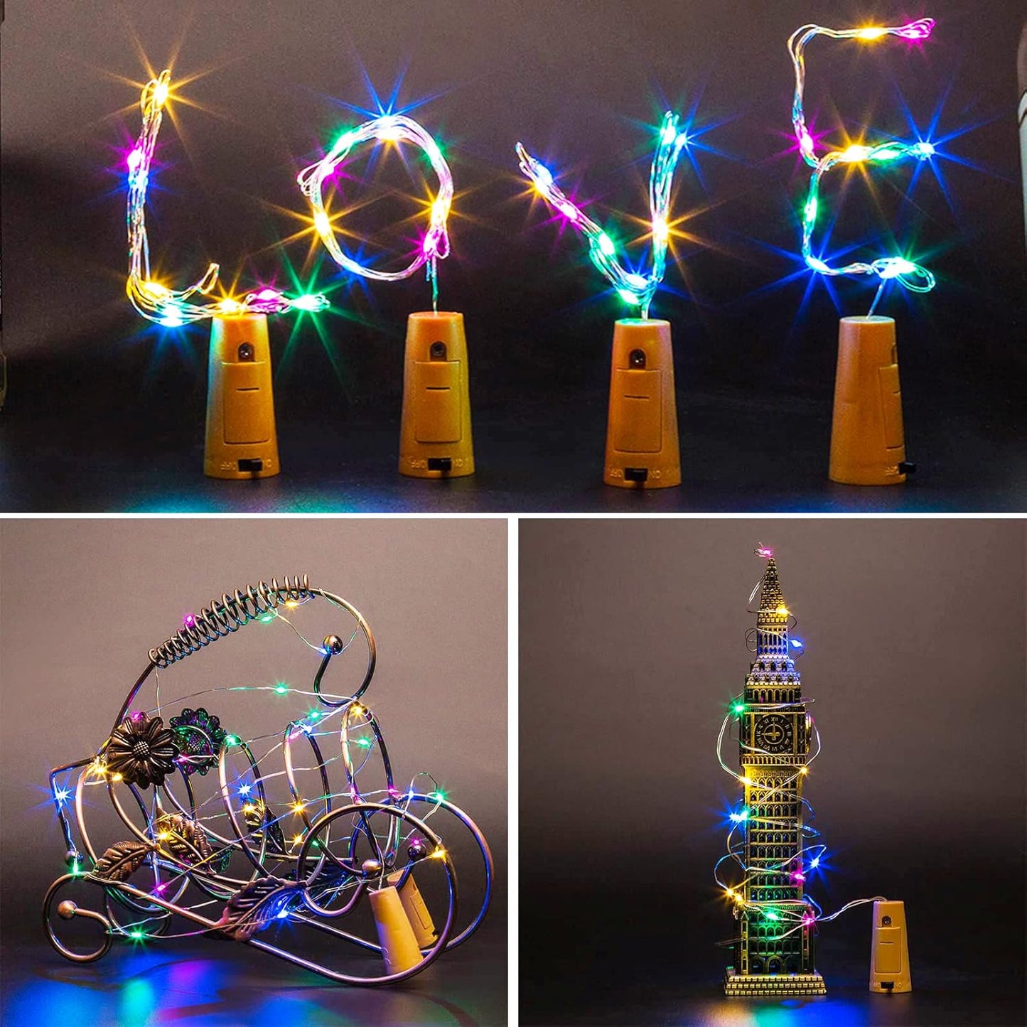 Wine Bottle Lights with Cork 15Pack 10 LED 40 Inches Battery Operated Silver Wire Liquor Fairy Mini String Lights for Party Christmas Halloween Wedding Decoration