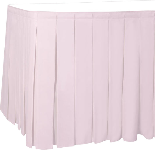 Ultimate Textile Pleat Polyester Fabric Table Skirt - Machine Washable Flame Resistant with Clips for Events, Weddings & Trade Shows, Cut & Sewn in Paterson, NJ - Ice Pink, 21' Box Pleat