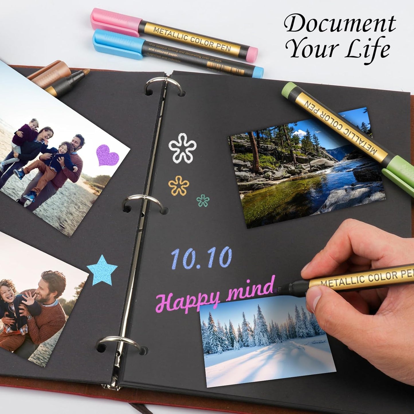 JR.WHITE Metallic Paint Markers, 10 Colors for Rock Painting, Black Paper, Scrapbook, Photo Album, DIY Arts & Crafts, Glass, Wood, Card Making