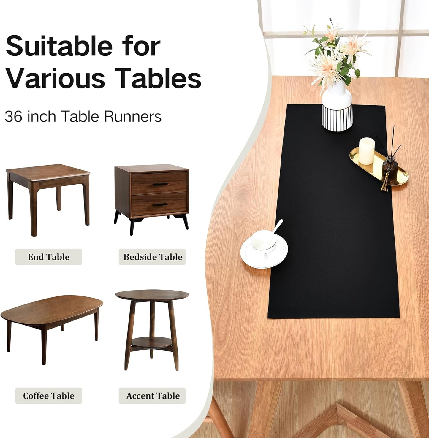 Farmhouse Black Table Runner Small Short Table Runners 36 Inches Coffee Table Runner for Dresser Living Room Bedroom Holiday Party Banquet 12X36 Inch