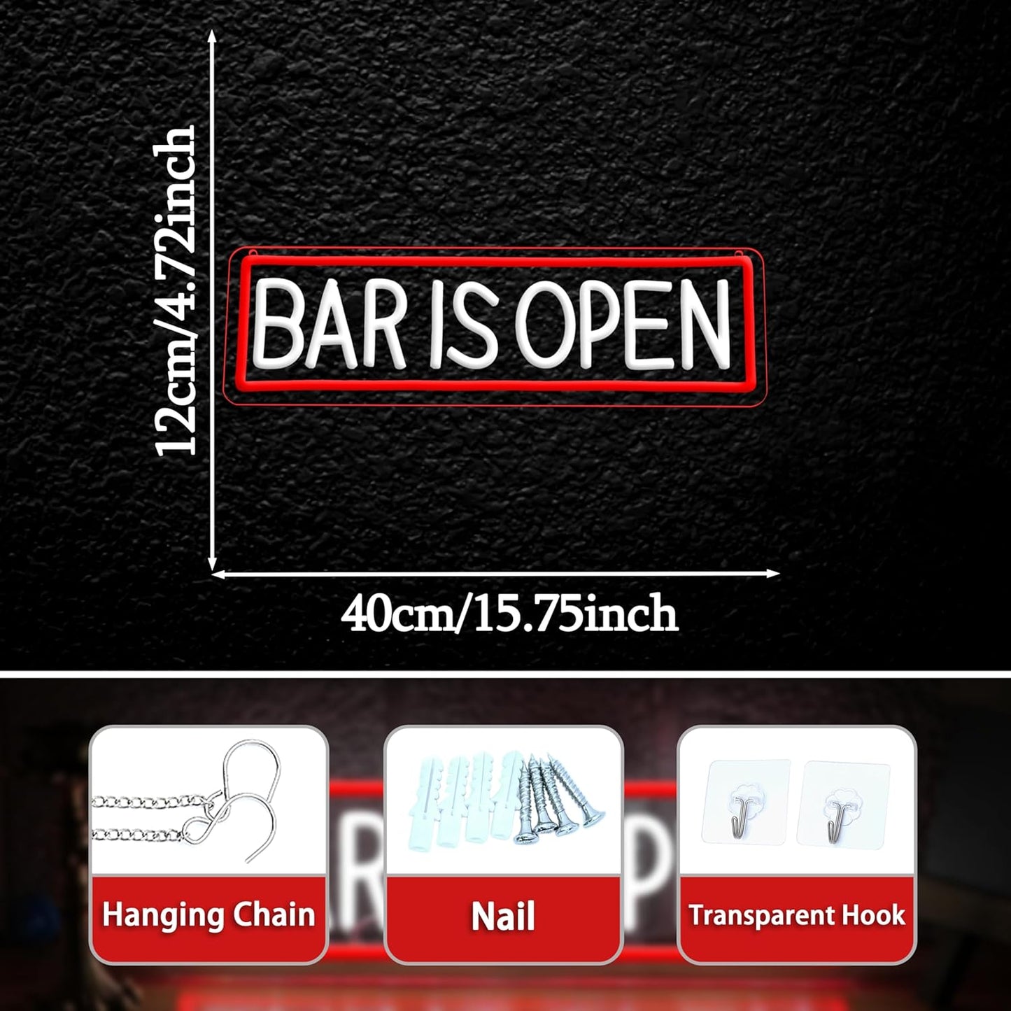 Bar Is Open Neon Sign for Wall Decor,USB Powered Led Bar Neon Sign Open Light up Sign for Pub Beer Party Business Window(15.75 * 4.72In)