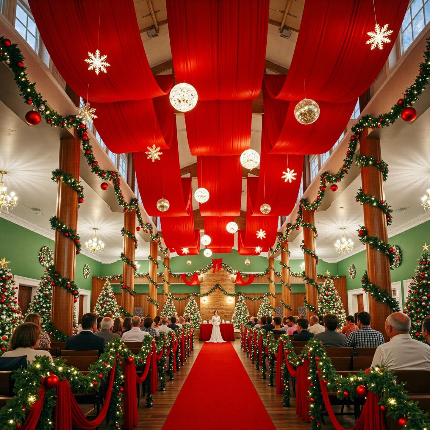 PartyVillage 10ftx40ft Red Ceiling Curtain for Wedding Parties – 2 Panels Wrinkle-Free 40 FT Long Tent Draping Curtains for Wedding, Birthday & Theme Parties, 40ft Height with Rod Pocket