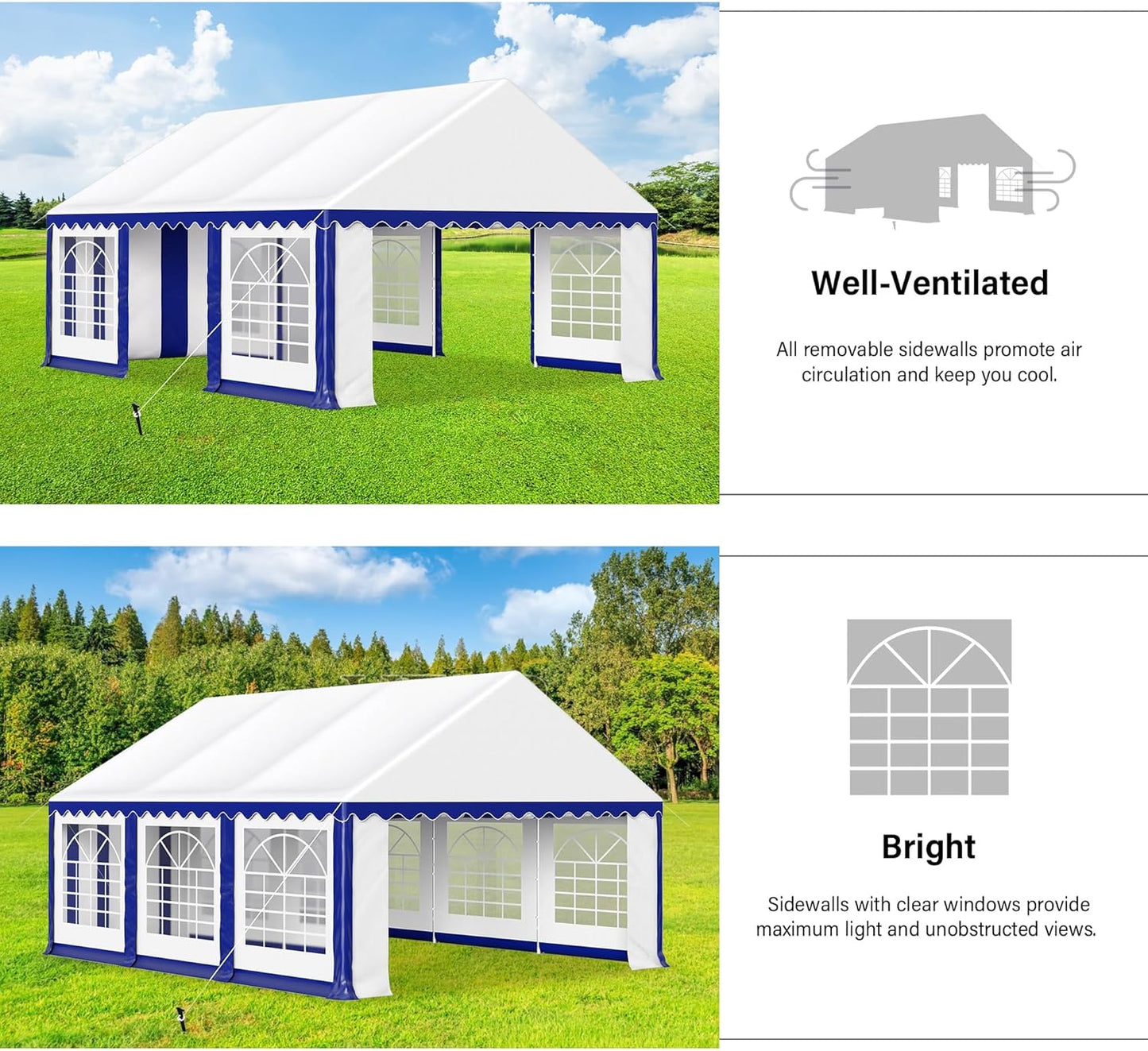 HERA'S PALACE 16'x 20' Outdoor Tents for Parties Large Canopy Tent with 8 Removable Sidewalls Heavy Duty Party Tent for Graduation Wedding and Birthday (Blue)