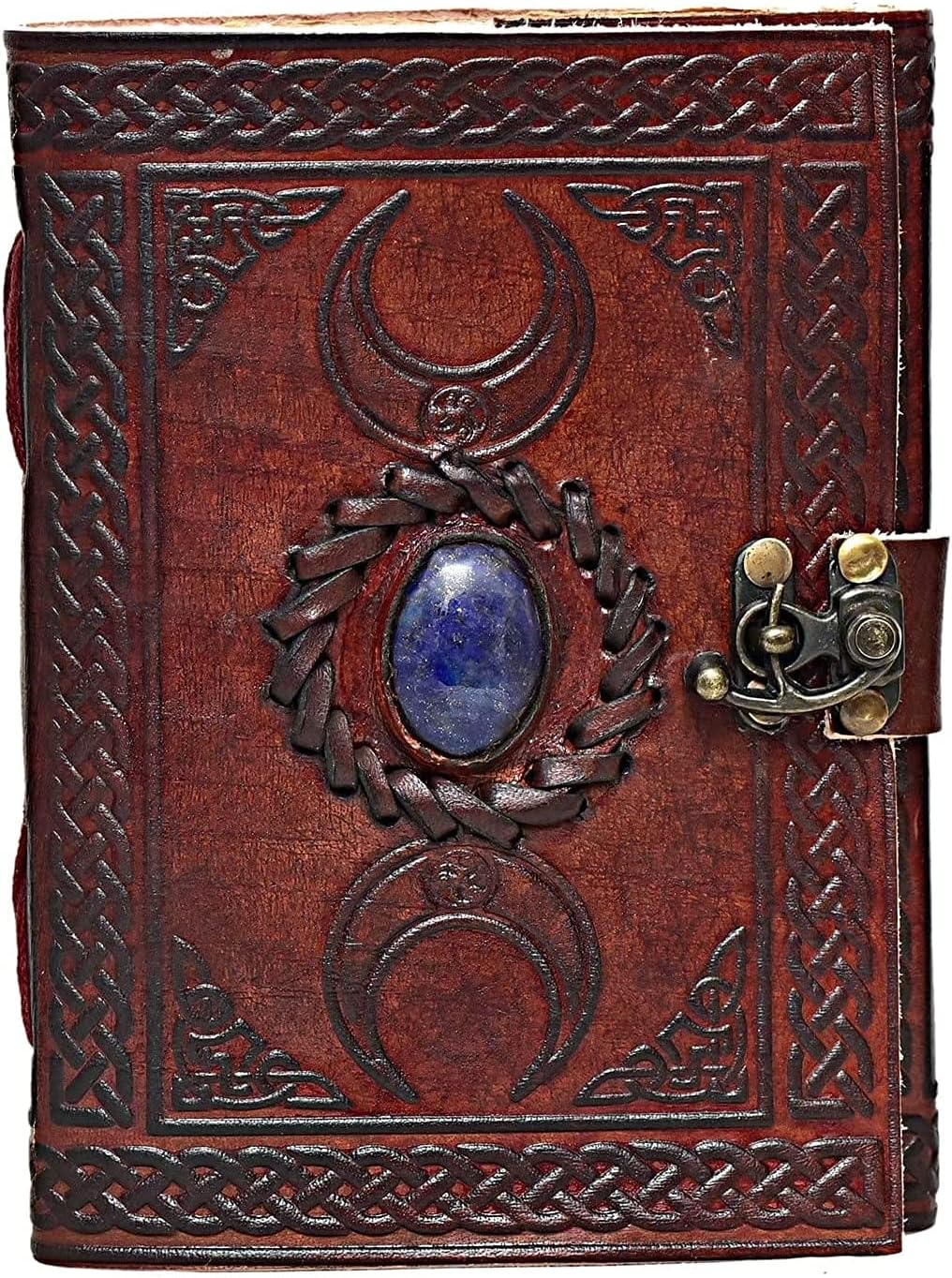 cuero 3 Moon Blue Lapiz Embossed Vintage Leather Journal | 240 Pages of Antique Handmade Deckle Edge Vintage Paper, Leather Sketchbook, Drawing Journal, Great Gift (6 inch by 8 inch, brown)