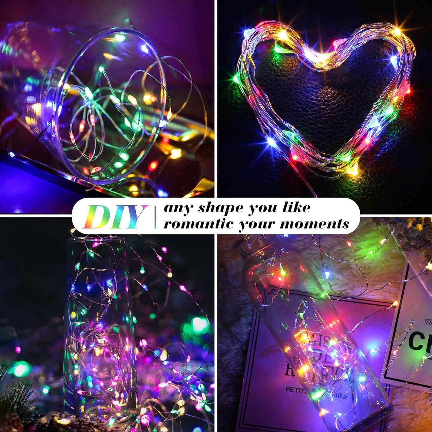 ZGWJ 50 Pack Fairy Lights Battery Operated, 7ft 20 Mini LED Fairy String Lights Silver Wire 3 Modes for DIY, Parties, Wedding, Bedroom, Halloween Christmas Decoration Multicolor