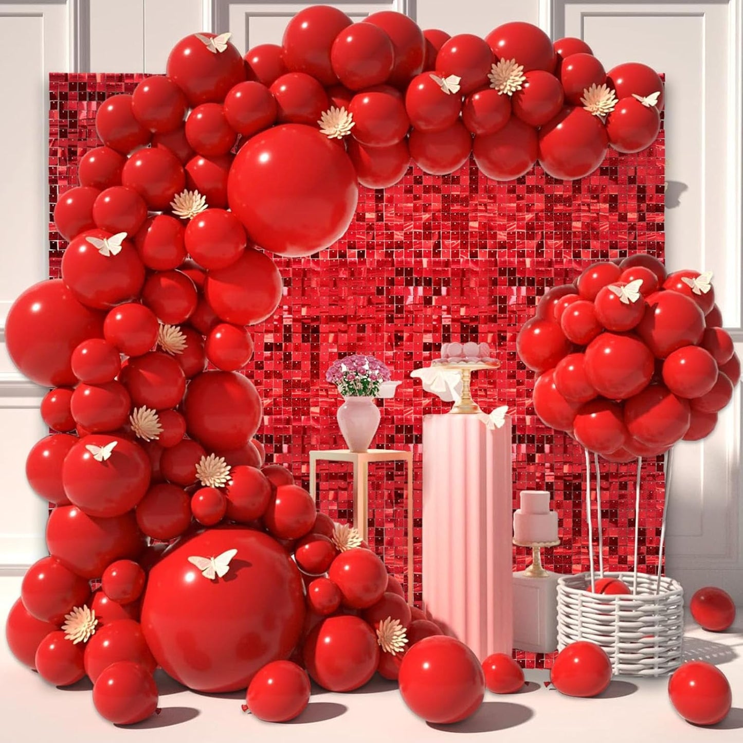 12PCS Red Shimmer Wall Backdrop, Laser Square Sequin Photo Backdrops Panel, Glitter Wall Background for Birthdays, Weddings, Christmas, Engagements, Disco Bachelorette Party Decoration (3FTx4FT)