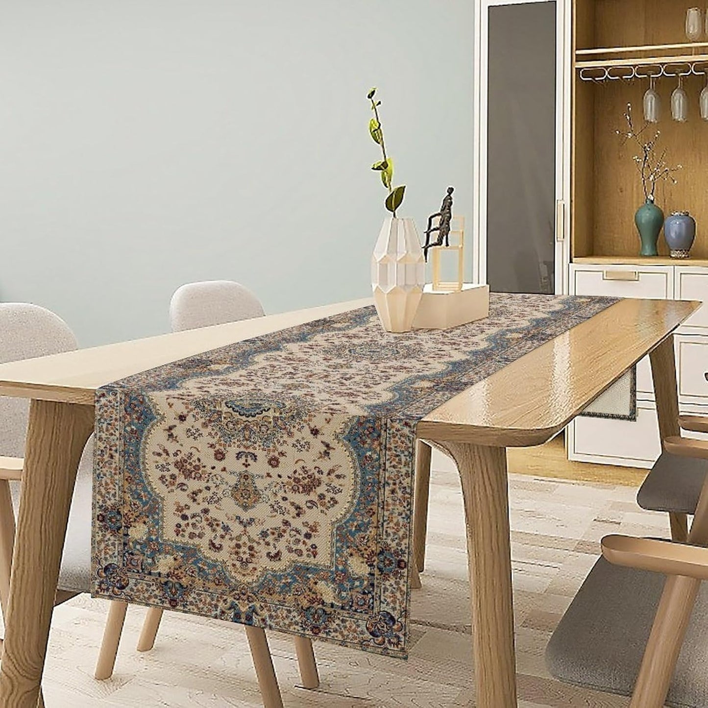 Boho Vintage French Table Runner,Retro Flower Rustic Country Style Floral Print Pattern for Home Kitchen Table Decor Dining Coffee Room Garden Party Decor 13x90in