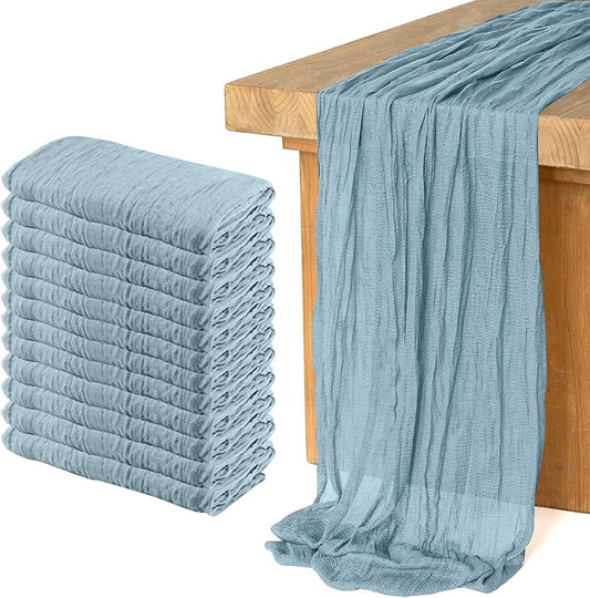 12 Pack Cheesecloth Table Runner, Runner Gauze Boho Wedding Decor Romantic Table Runner for Wedding Birthday Party(35" x 118")(Grayblue)