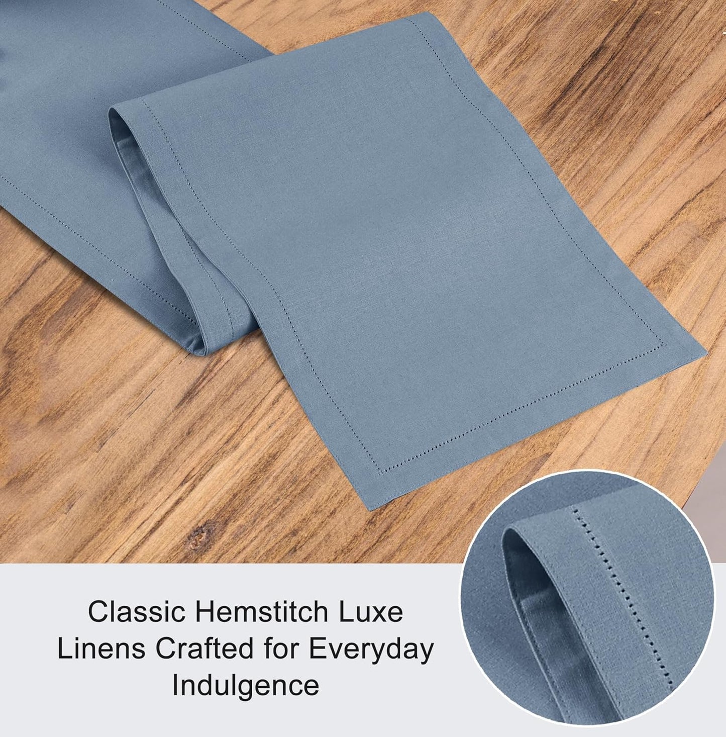 Ruvanti Linen Table Runner 108 Inches, Classic Hemstitch, Washable, Reusable, Non-Slipping, Stain Resistant- Perfect for Parties, Weddings, Dinners, Thanksgiving, Christmas, Indoor use – Grey