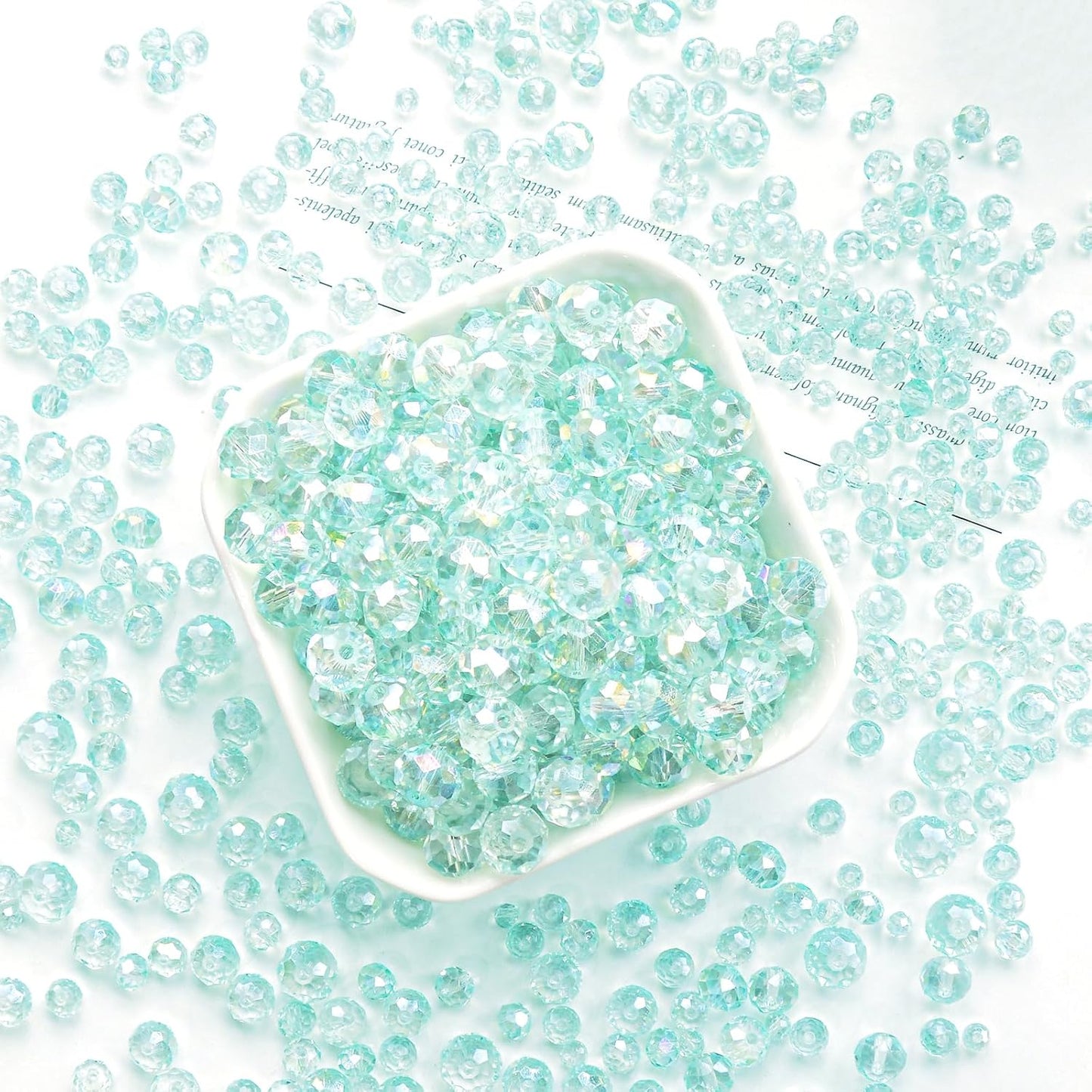 220Pcs 10mm Crystal Glass Beads for Jewelry Making Beads for Bracelets Necklace Pendants Making Supplies(Light Blue Green)