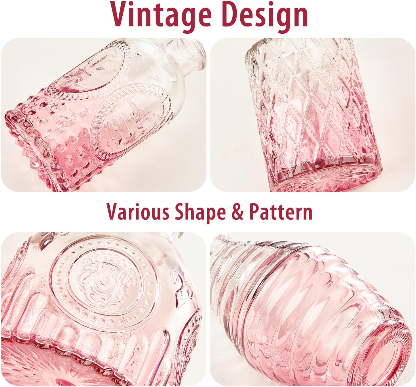 Pink Glass Bud Vase Set of 30, Small Flower Vases in Bulk, Mini Vintage Vases for Centerpieces, Home, Parties, Wedding Table Decoration (30 Pack)