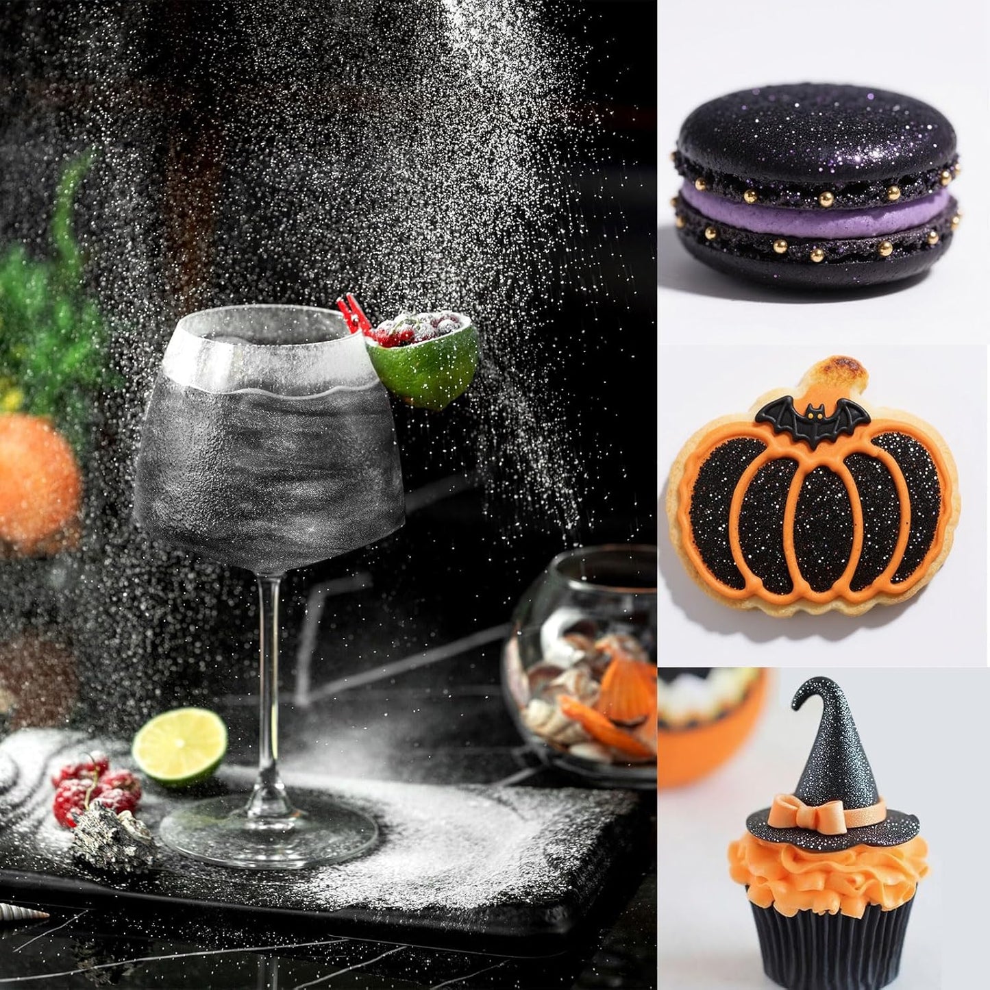 Orange Edible Glitter Black Glimmer Powder for Halloween Cakes Drinks, Colaele Edible Glitter Set Food Grade Luster Dust Metallic Food Decorating Sprinkle for Cake Cookies Decorations,Vegan, 5g/Jar