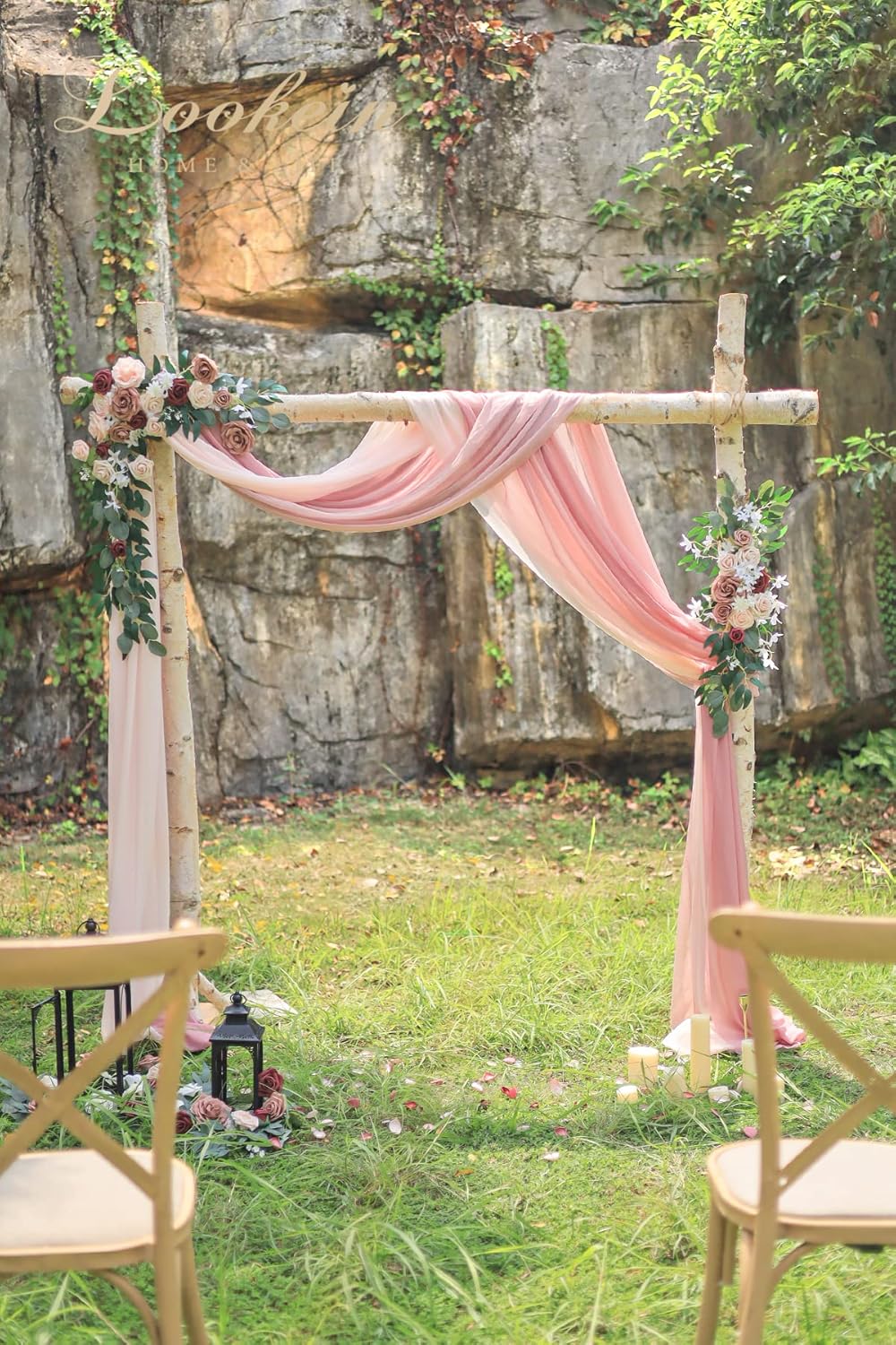 Lookein Arch Drapes for Wedding Party Reception Backdrop Wedding Arbor, 3 Panels 30" Wide 6.5 Yards, Blush& Dusty Rose& Mauve