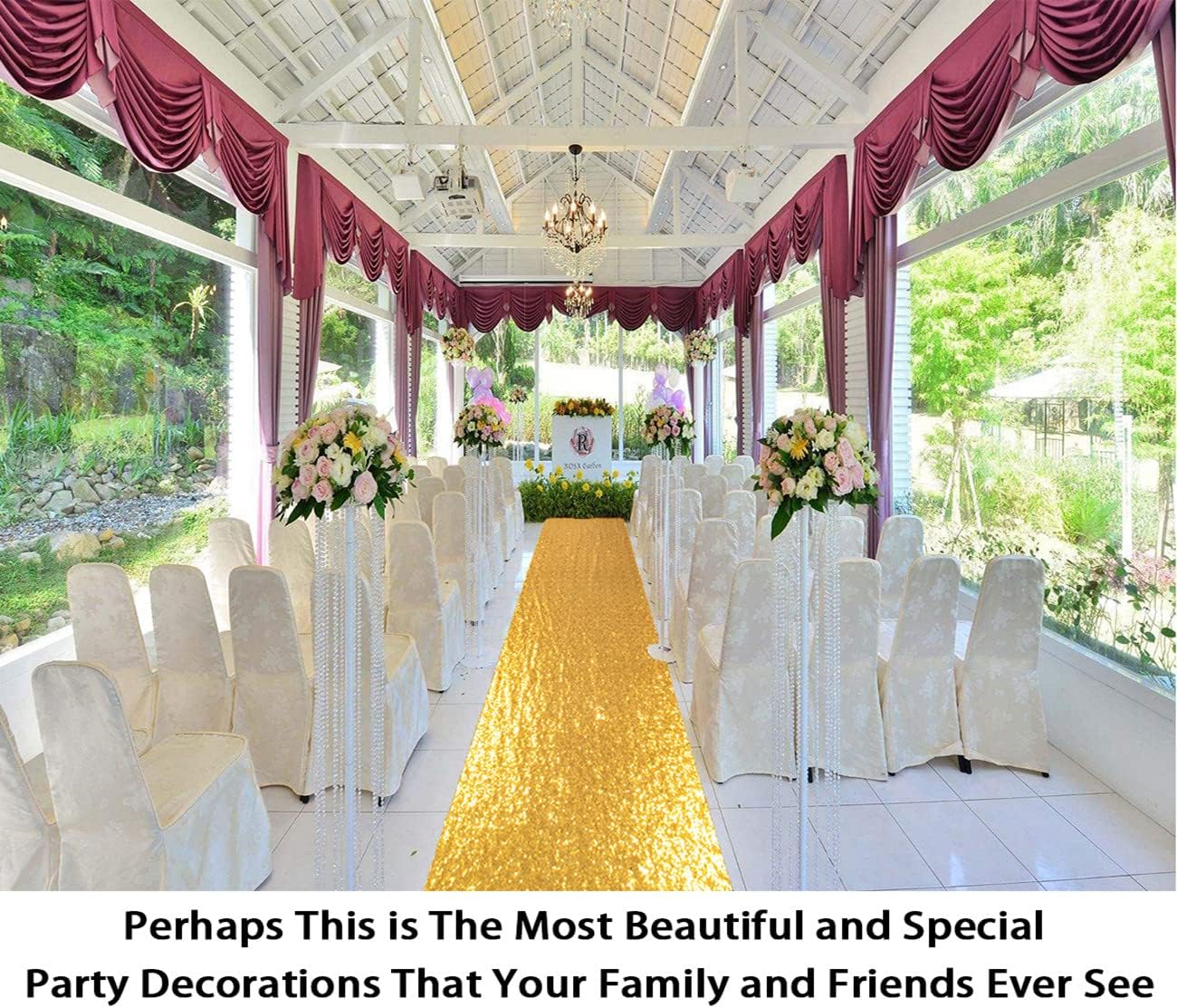 ShinyBeauty 4FTx10FT Gold Sequin Aisle Runner for Wedding Ceremony | Glitter Floor Runner for Outdoor and Church